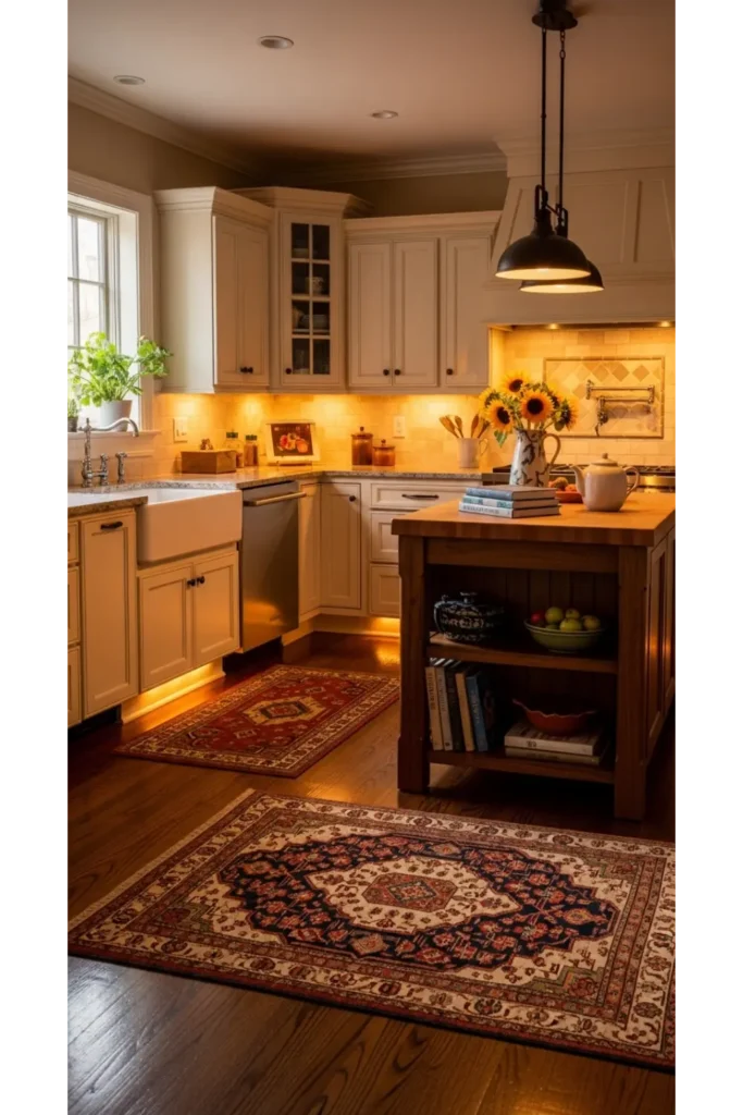 23 Cozy Kitchen Ideas For Warm, Inviting Homes 6 A Kitchen Rug That Adds Warmth Underfoot