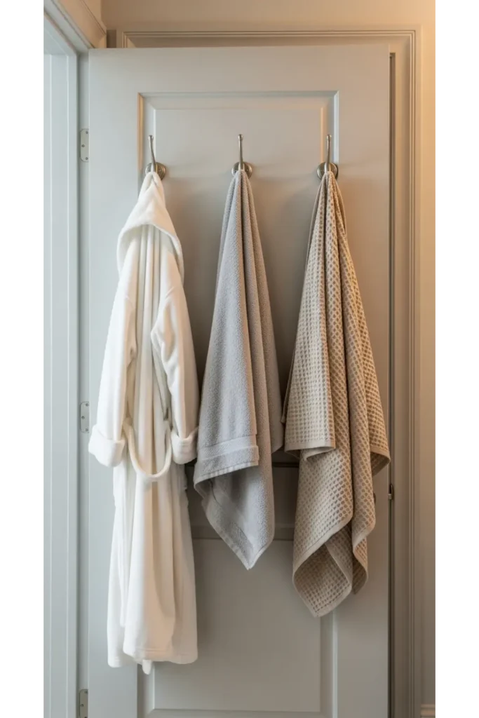 24+ Bathroom Organization Hacks for a Clutter-Free Space 15 Add Hooks Behind the Door