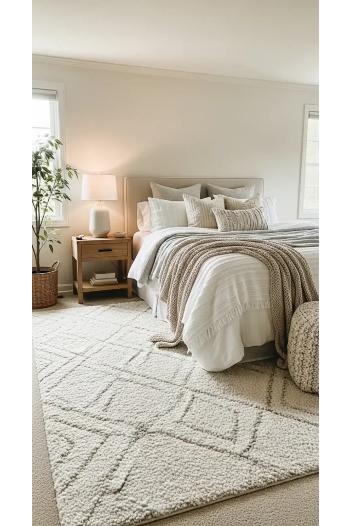 20+ bedroom inspo tips to transform your sleeping space 9 Add a Rug for Warmth