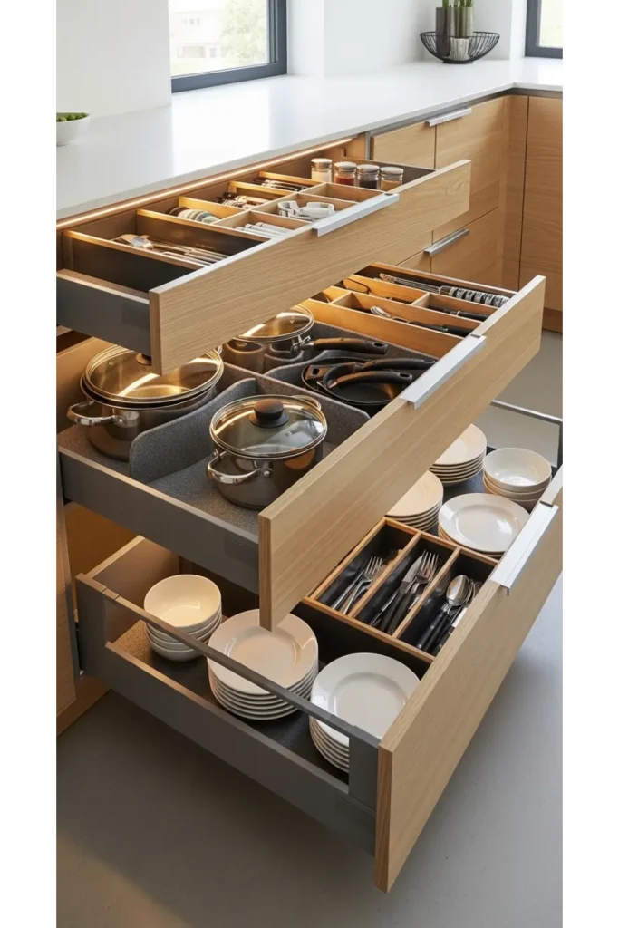 23 Modular Kitchen Design Inspirations For Efficiency 8 Advanced Drawer Organization for Daily Efficiency