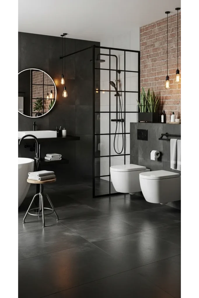 Black Framed Grid Shower Screen