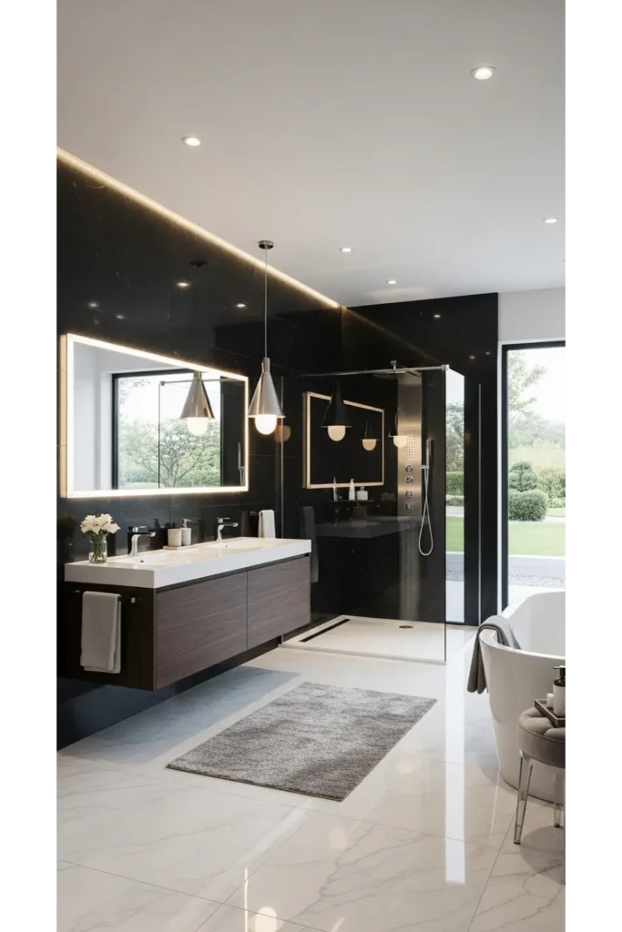 Black and Stone Contrast Bathroom
