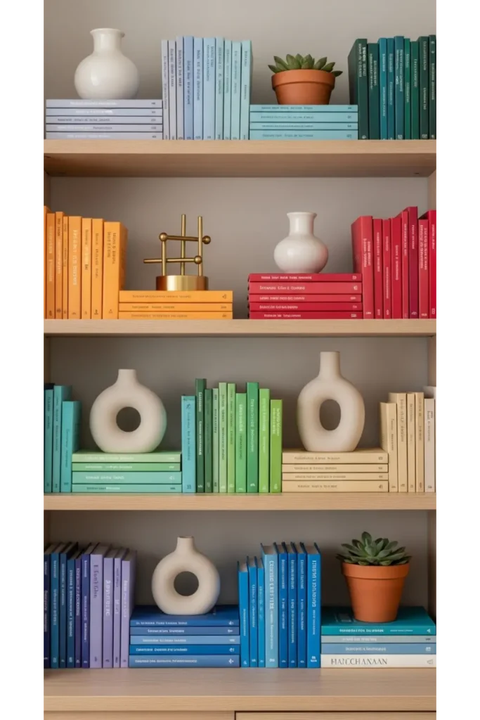 Color Coordinated Bookshelves