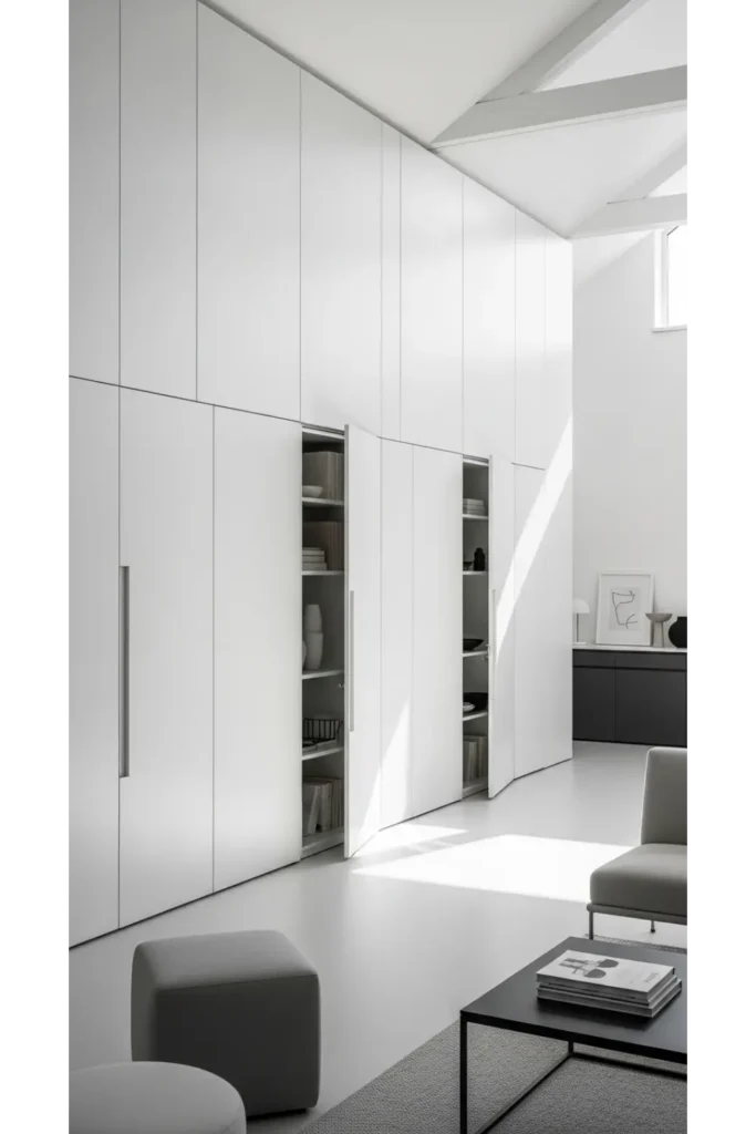 Concealed Storage with Seamless Wall Panels