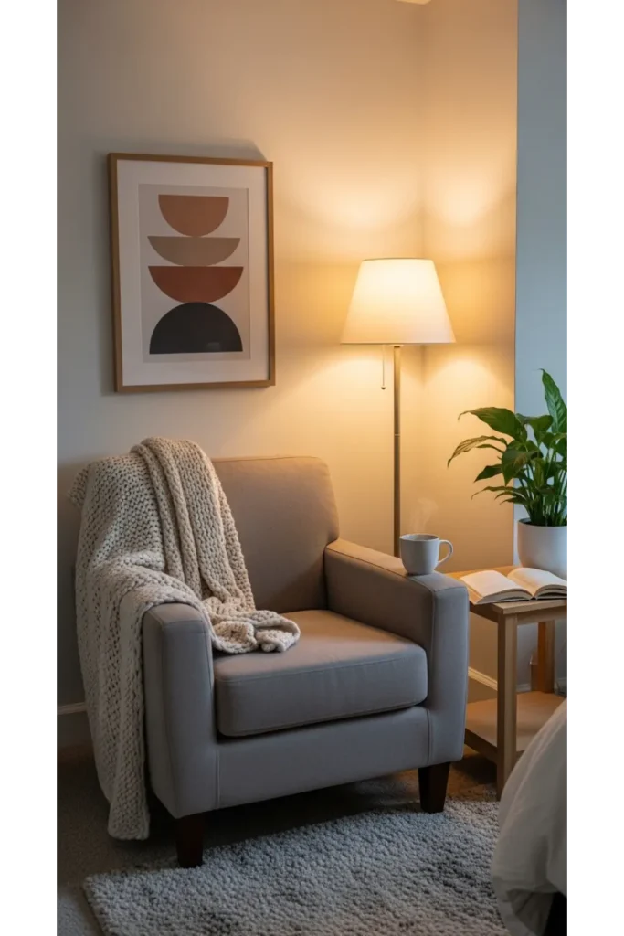 17+ Warm Bedroom Aesthetic Ideas for a Cozy Atmosphere 9 Cozy Reading Corner With Soft Seating