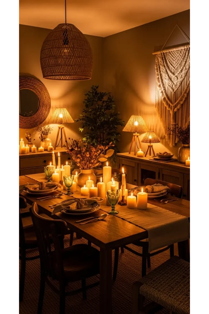 22+ Boho Dining Room Inspirations Relaxed Chic Vibes 20 Creating Atmosphere With Warm Layered Lighting