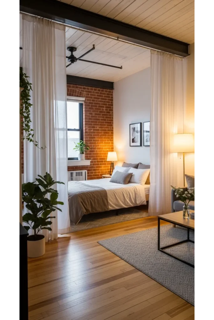 24 Tiny Loft Concepts for Small Budgets 13 Curtain Room Divider Loft