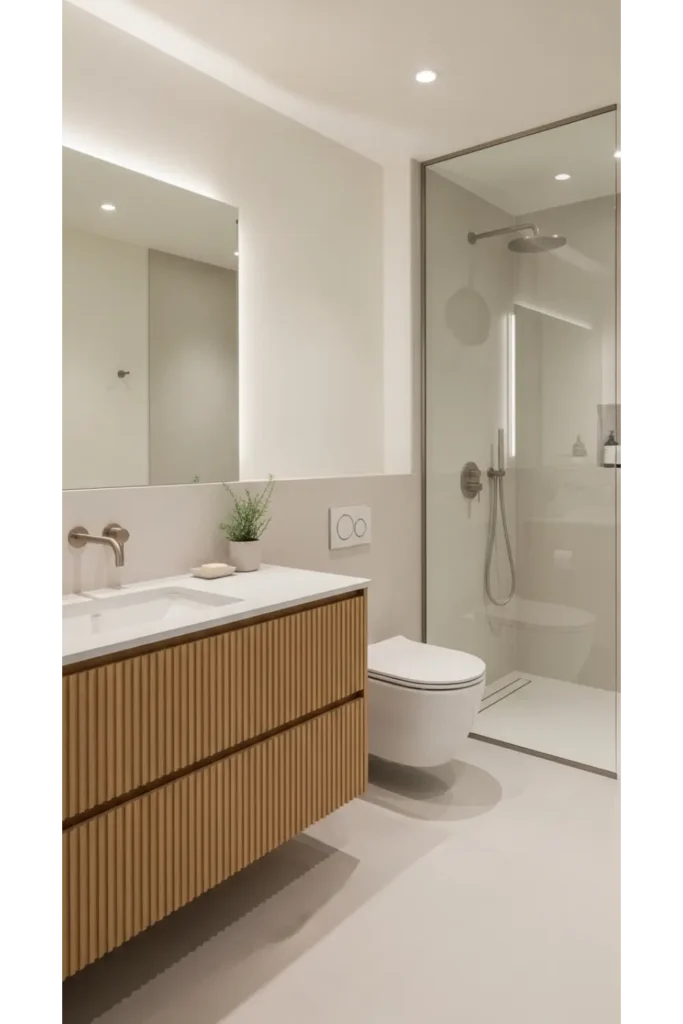 Custom Vanity With Fluted Panels and Integrated Sink