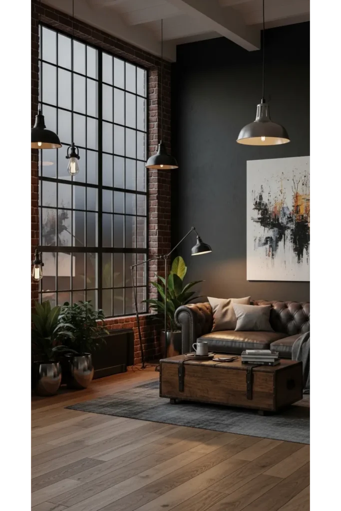 Dark Charcoal Walls with Warm Wood Accents