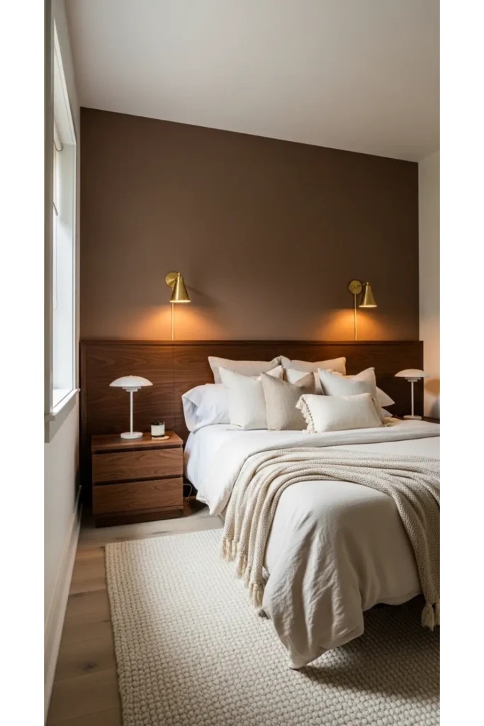 20+ Cozy Bedroom Designs That Feel Warm and Inviting You’ll Never Want to Leave 5 Deep Brown Accent Wall