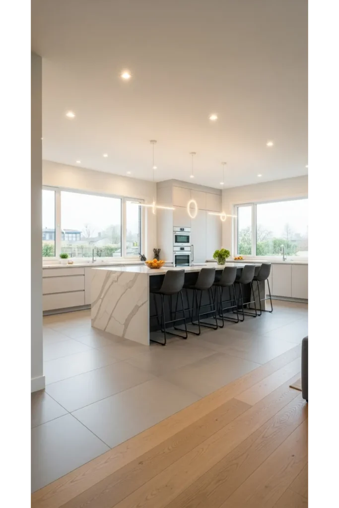 23 Open Kitchen Ideas Blend Style Functionality 14 Defined Zones Through Flooring