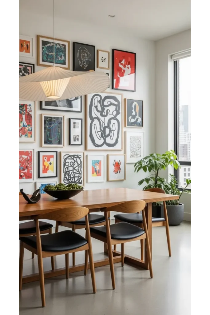 Dining Room With Artistic Wall Focus