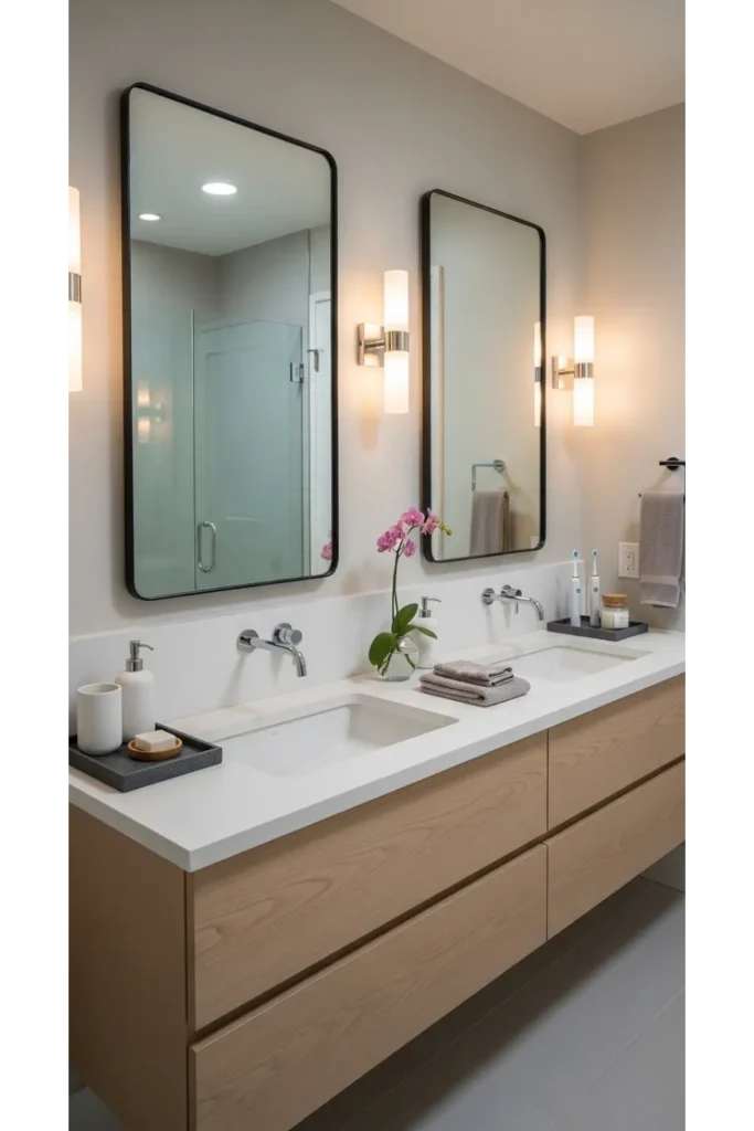 20+ Modern Bathroom Design Inspirations for Sleek Homes 8 Dual Sink Symmetry for Balanced Living