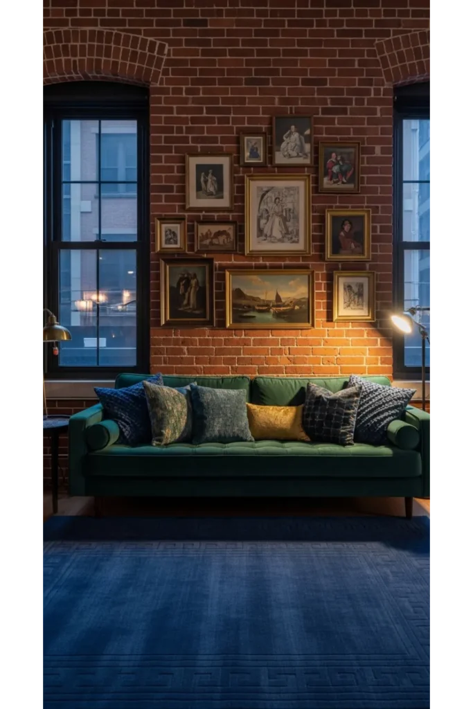 Exposed Brick with Deep Jewel Tones