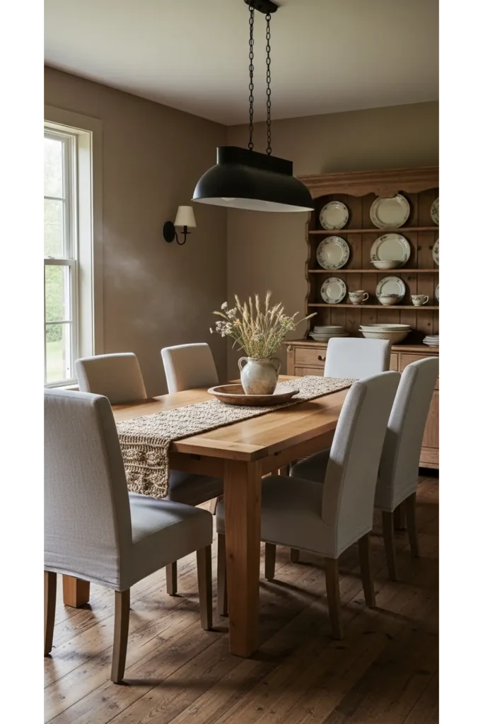 23 Farmhouse Dining Room Ideas for Rustic Charm 14 Farmhouse Dining Rooms With Soft Earth Tones