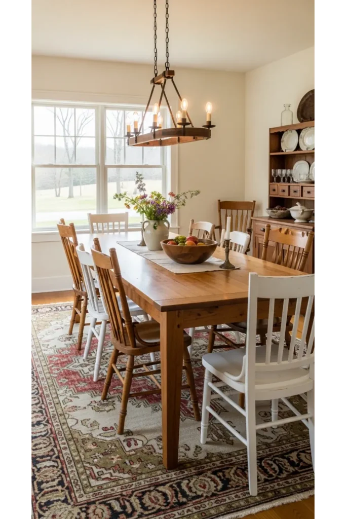 23 Farmhouse Dining Room Ideas for Rustic Charm 16 Farmhouse Dining Rooms With Statement Rugs