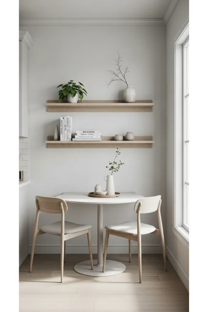 24+ Small Dining Room Ideas That Maximize Space 24 Floating Shelves Above Dining Areas
