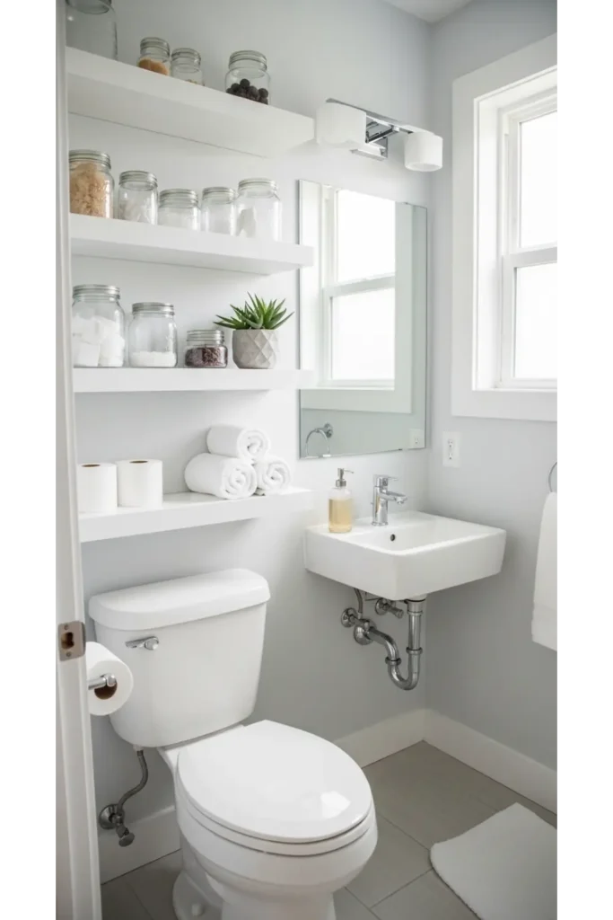22 Tiny Bathroom Ideas Save Space With Style 17 Floating Storage Shelves