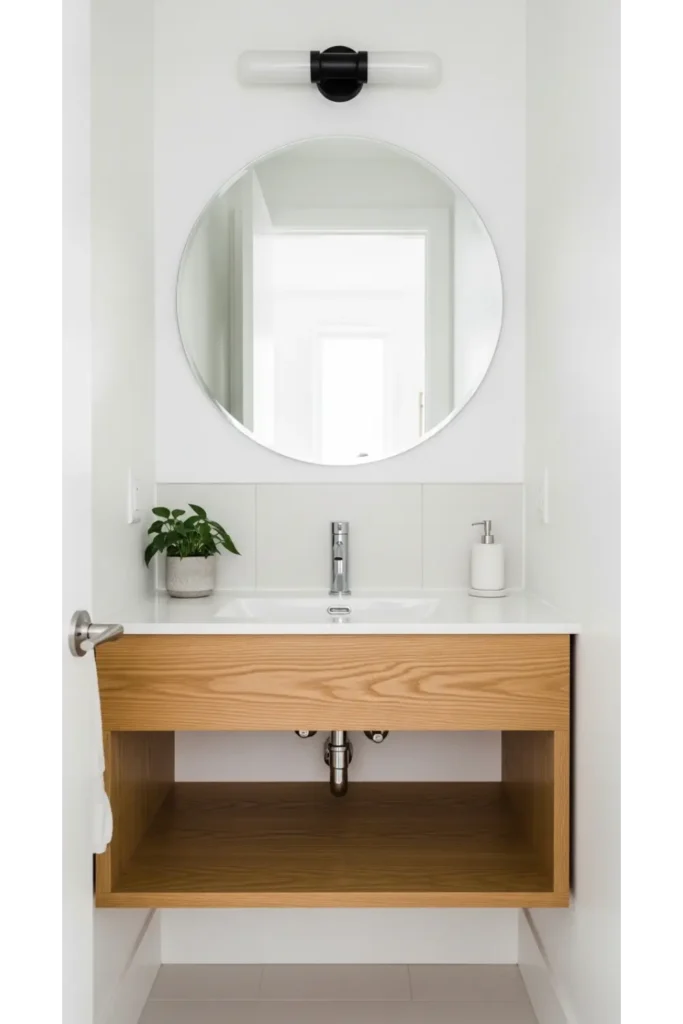 22 Tiny Bathroom Ideas Save Space With Style 2 Floating Wood Vanity With Open Base