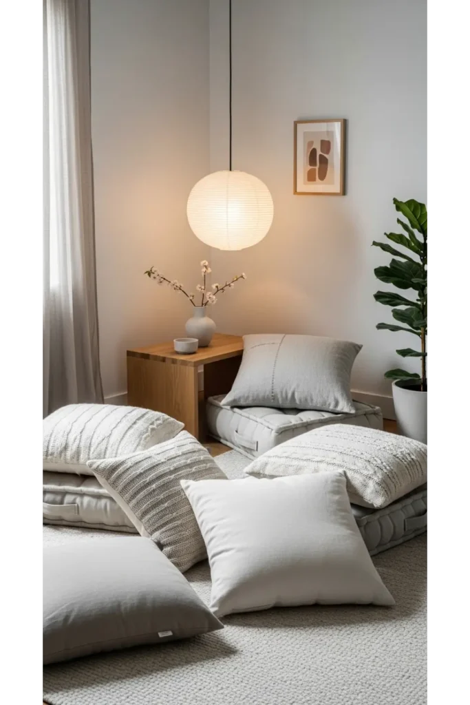 Japandi Bedroom 23 Calm Cozy Retreat Ideas 21 Floor Cushion Seating