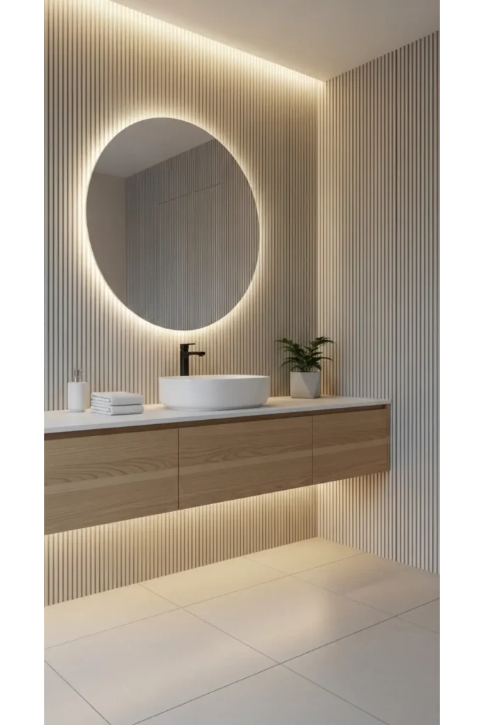 20+ Modern Bathroom Design Inspirations for Sleek Homes 6 Fluted Panel Accent Wall for Modern Texture