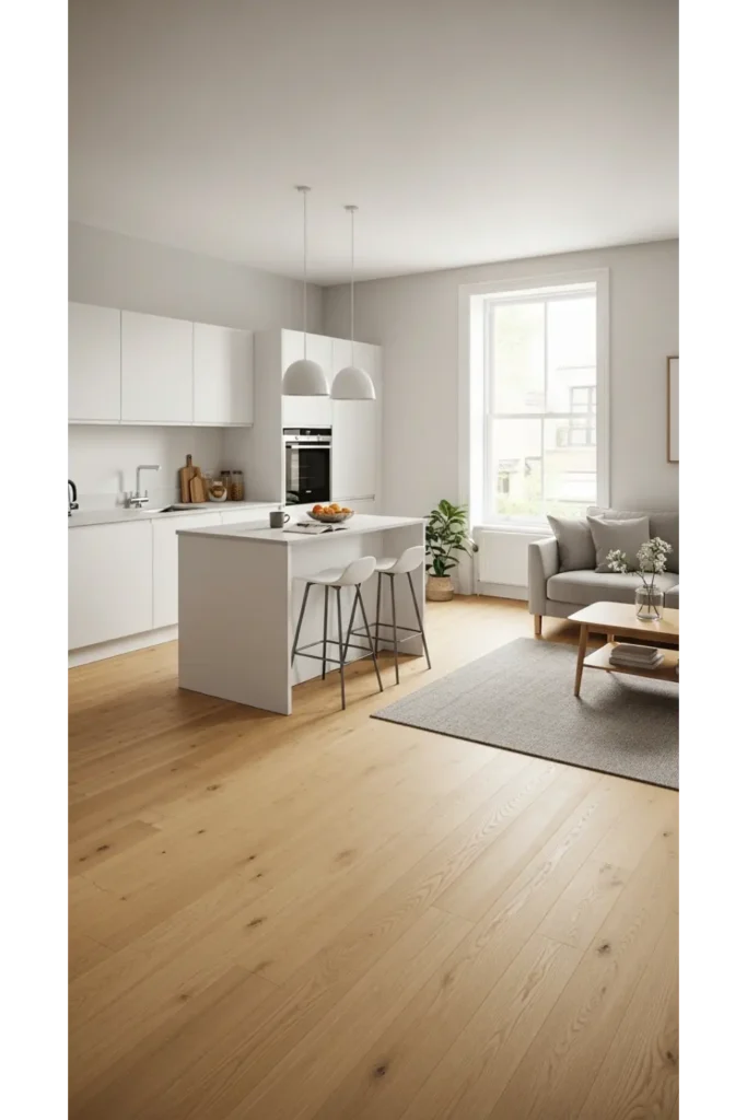 Frame the Kitchen With Consistent Flooring Into Adjacent Rooms