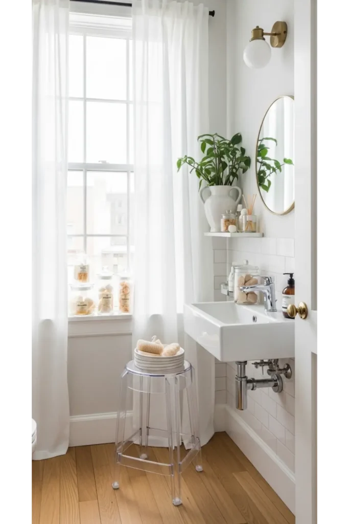 22 Tiny Bathroom Ideas Save Space With Style 19 Glass or Acrylic Accessories