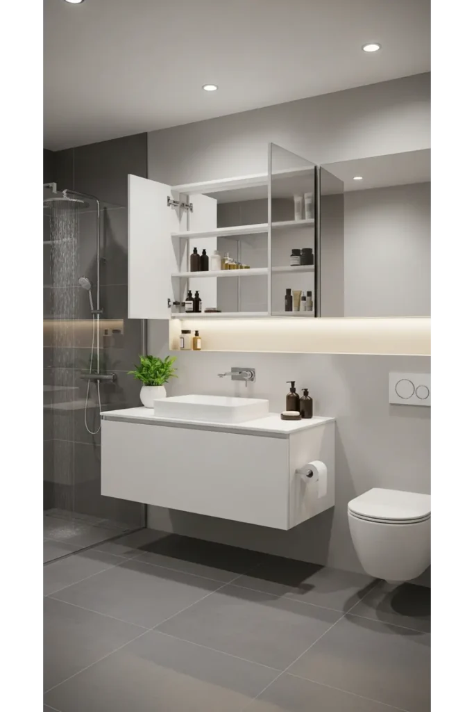 Hidden Storage Behind Mirror Panels