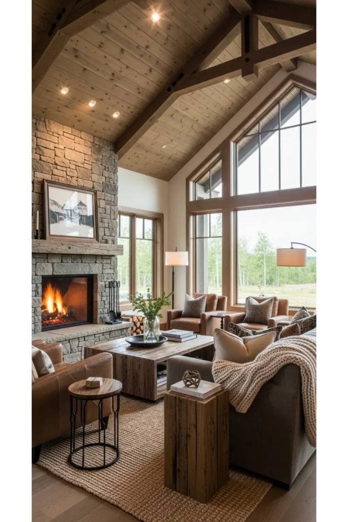 24+ Luxury Living Room Inspirations High End Homes 16 High Ceiling Wood Beam Grandeur