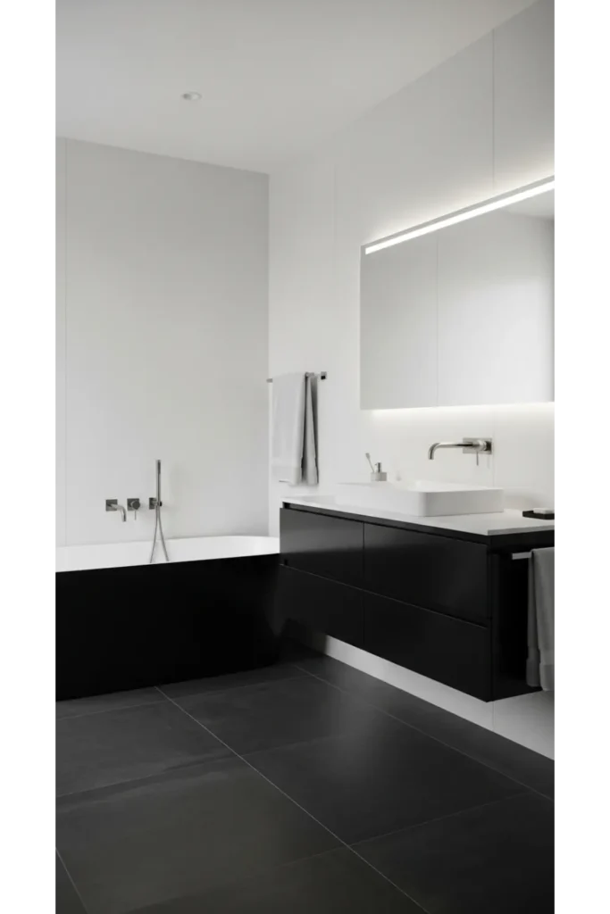 23 Bathroom Remodel Ideas for 2026 Trends 17 High Contrast Minimalism