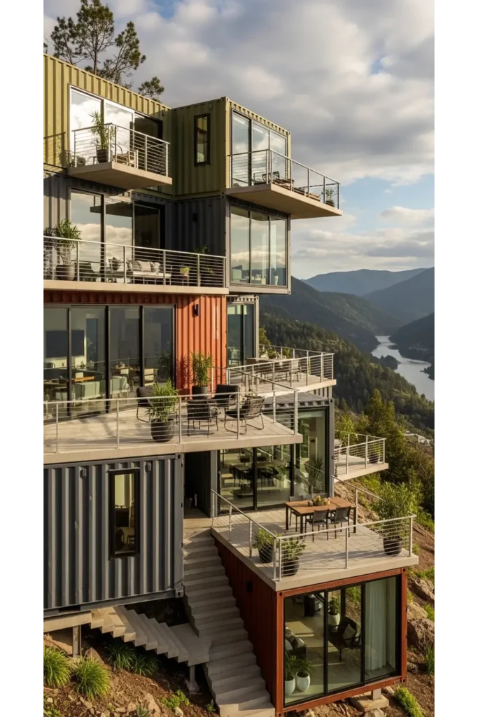 24 Shipping Container Homes for Smart Living 20 Hillside Step Design