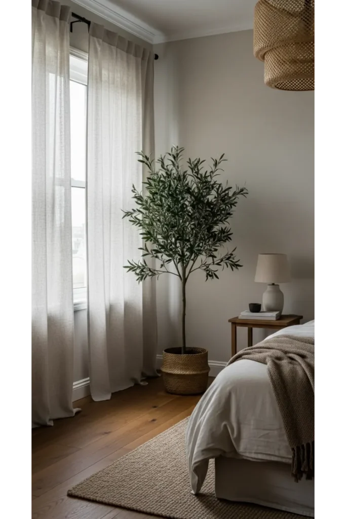 Japandi Bedroom 23 Calm Cozy Retreat Ideas 8 Indoor Olive Tree Accent
