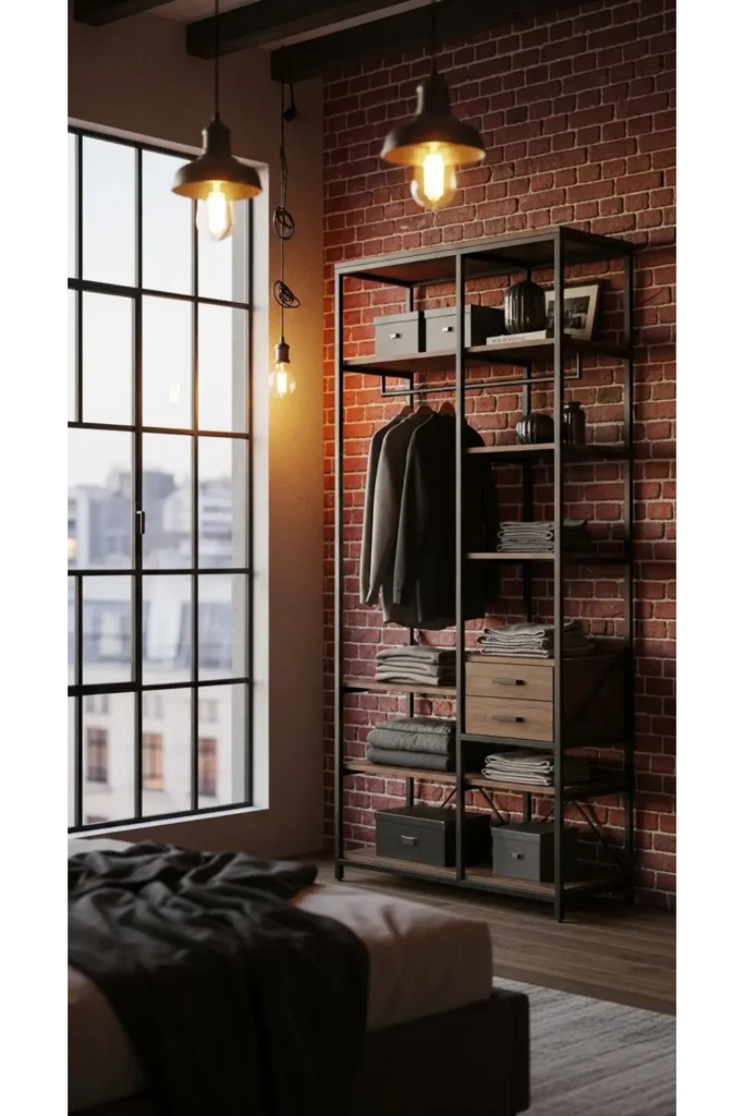 Industrial Style Metal Frame Wardrobe