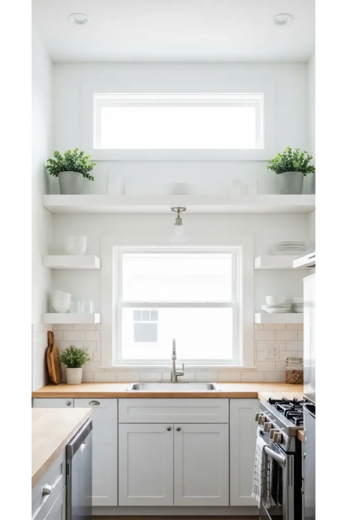 Install Floating Shelves Near the Ceiling