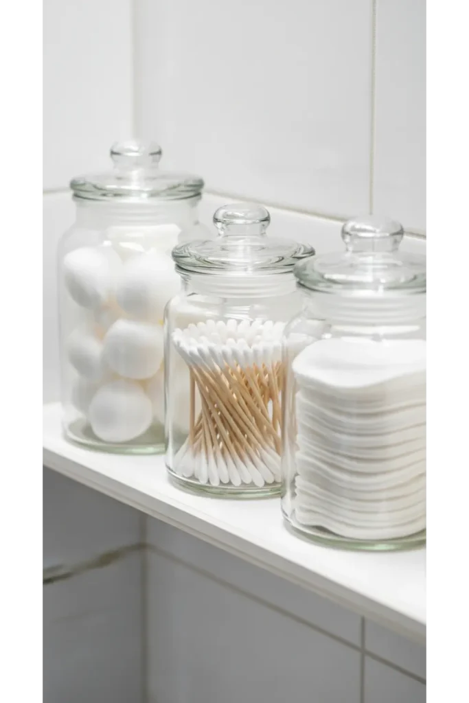 24+ Bathroom Organization Hacks for a Clutter-Free Space 18 Install Glass Jars for Small Essentials