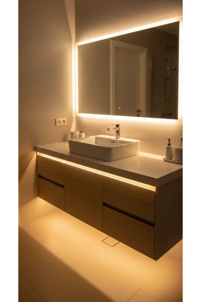 24+ Bathroom Organization Hacks for a Clutter-Free Space 23 Install Under Cabinet Lighting