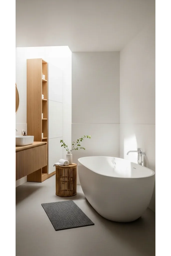 22+ Bathroom Aesthetic Ideas for Relaxing Space 3 Japandi Calm Bathroom