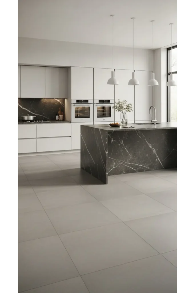 22 Modern Kitchen Design Ideas For Sleek Homes 15 Large Format Tile Flooring