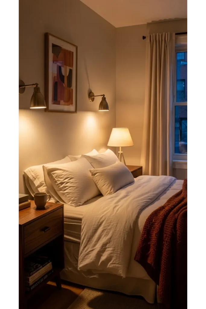 22 Small Bedroom Ideas to Maximize Comfort and Space 7 Layer Your Lighting