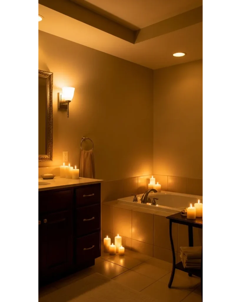 22+ Bathroom Aesthetic Ideas for Relaxing Space 20 Layered Lighting Sanctuary