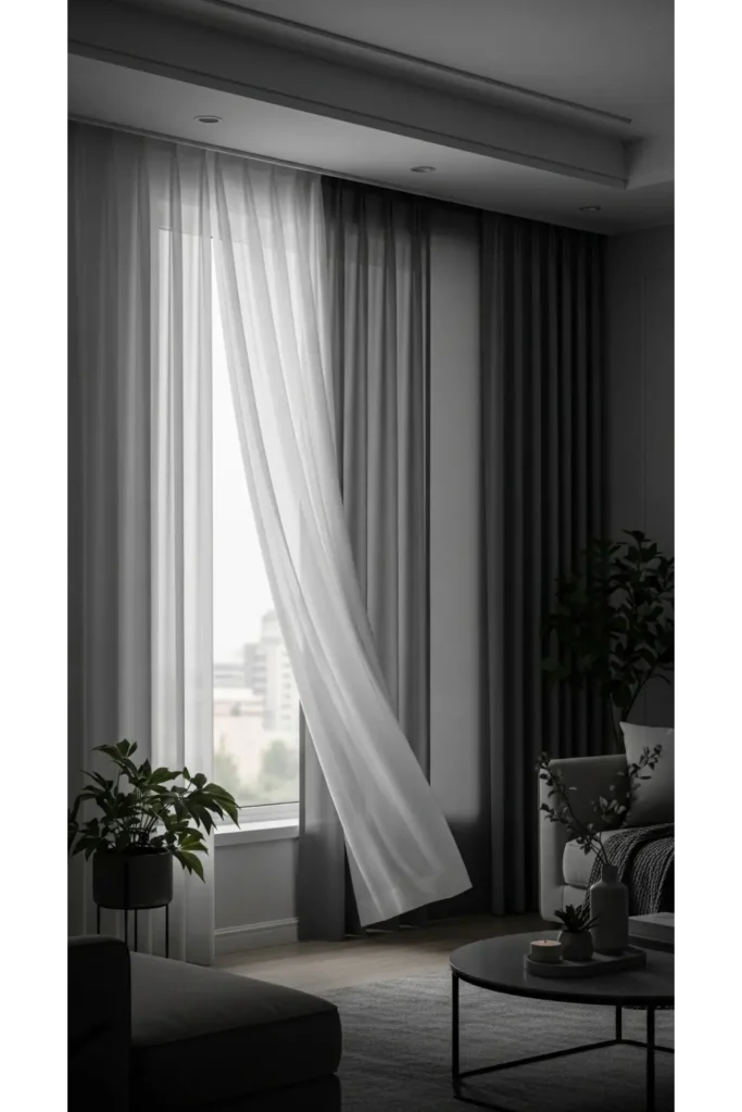 Curtains Living Room Inspirations 21+ Cozy Ideas That Add Privacy 3 Layered Sheer and Blackout Curtains