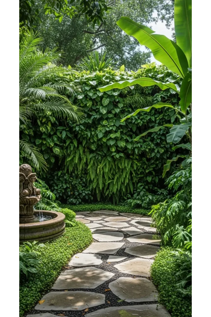 Balinese Inspired Outdoor Living 24 Designs 15 Layered Tropical Plant Wall
