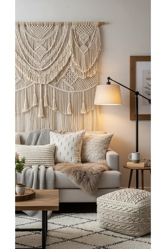 22+ Cosy Living Room Ideas Comfortable Stylish 20 Layered Wall Textiles for Soft Dimension