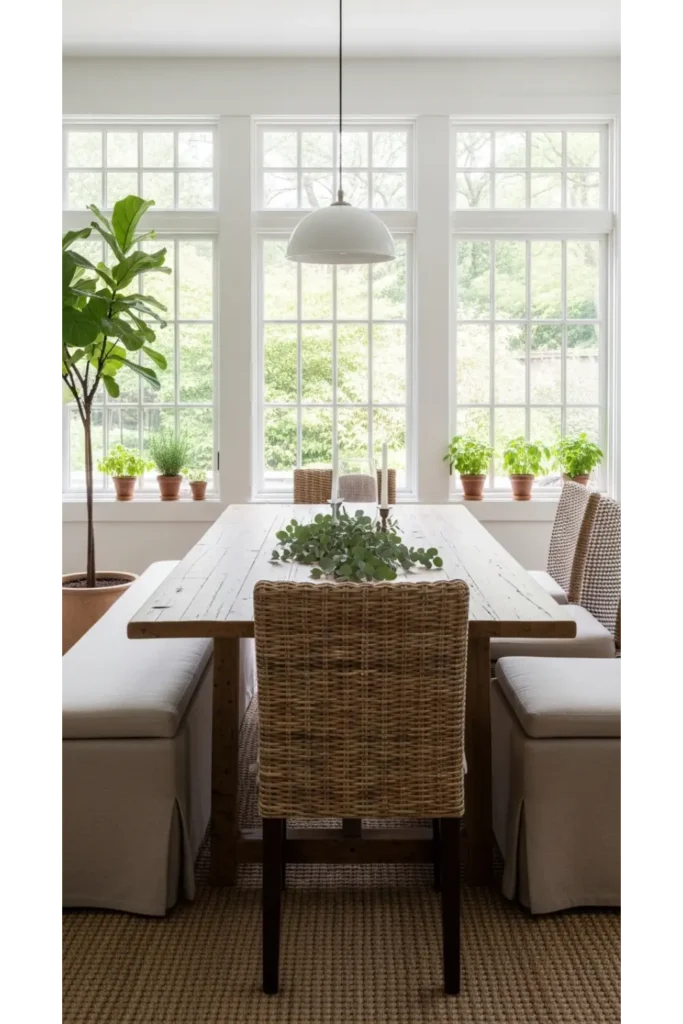 22+ Modern Farmhouse Dining Room Ideas 6 Light Filled Farmhouse Dining Nook