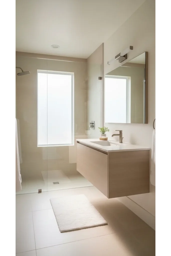22 Tiny Bathroom Ideas Save Space With Style 9 Light Neutral Color Palette