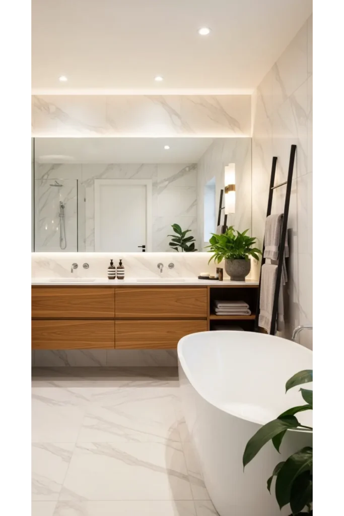 Marble and Wood Fusion Bathroom