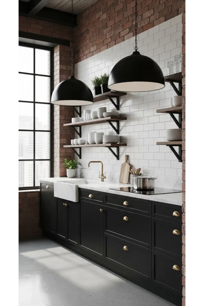 Matte Black Kitchen with Brass Details