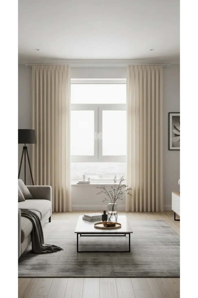 Curtains Living Room Inspirations 21+ Cozy Ideas That Add Privacy 19 Minimal Curtains with Clean Pleats