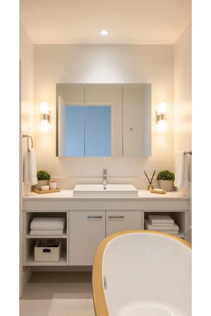 25 Small Full Bathroom Ideas Maximize Style & Space 7 Mirrored Wall Cabinets With Hidden Storage