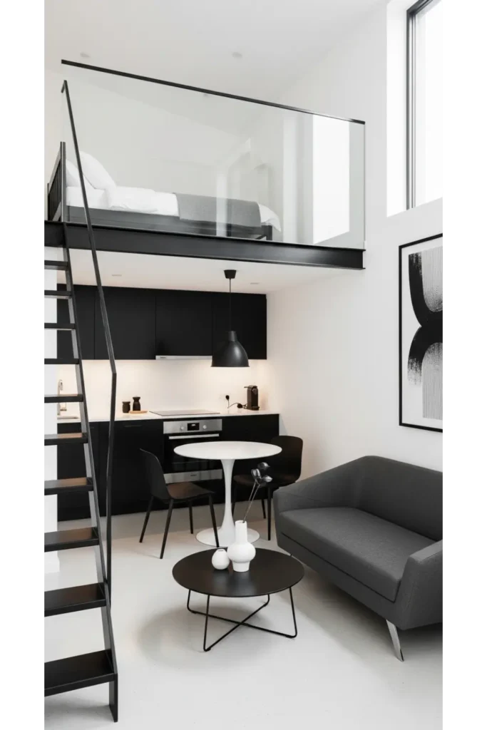 24 Tiny Loft Concepts for Small Budgets 23 Monochrome Modern Loft